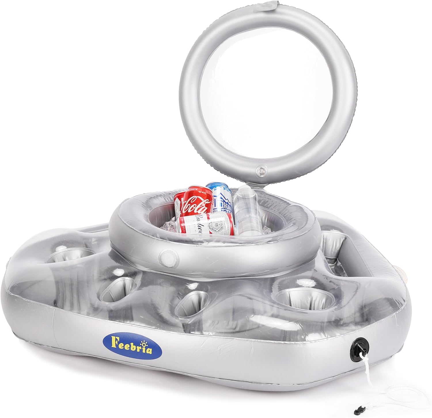 FEEBRIA silver inflatable pool cooler with branded packaging, from the Amazon US product gallery